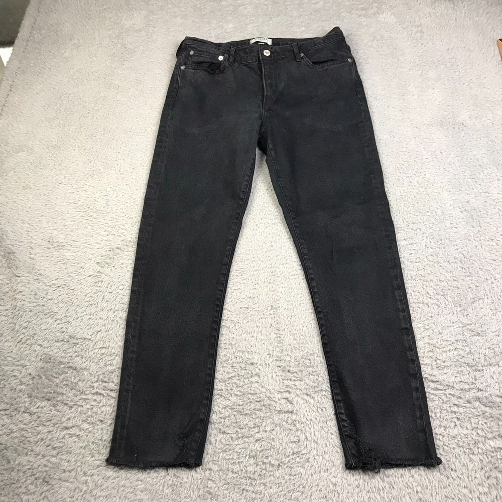 AGOLDE Toni Jeans Womens 29 Mid Rise Straight In Feral Black Distressed Fray Hem
